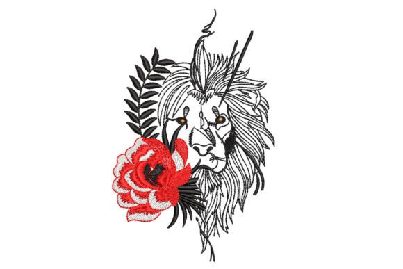 Lion in Flowers Embroidery Design