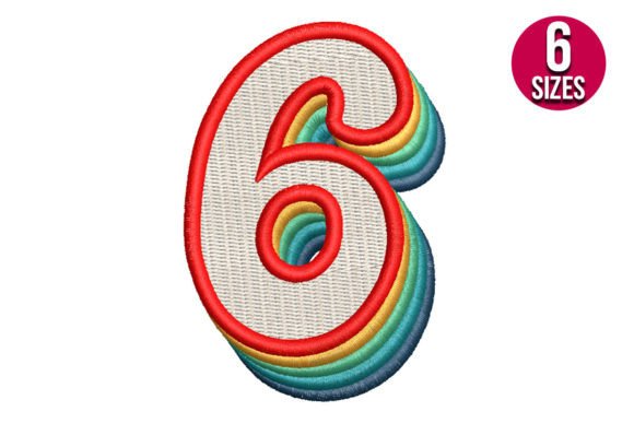 Retro Number Six Embroidery Design